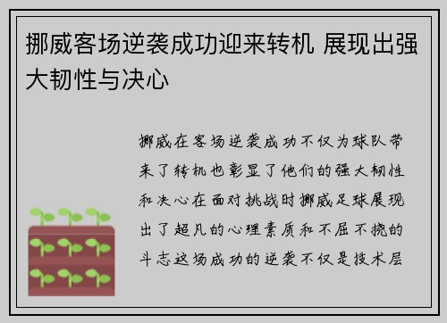 挪威客场逆袭成功迎来转机 展现出强大韧性与决心
